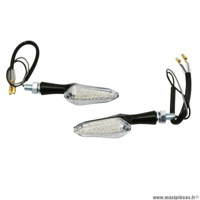 PAIRE DE CLIGNOTANTS UNIVERSEL MOTO A LEDS AVOC METAL HANDA TRANSPARENT NOIR 24 LEDS HOMOLOGUE CE