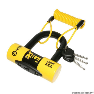 ANTIVOL U - BLOQUE DISQUE AUVRAY XTREM MINI 52 x 65 mm DIAM 16 mm AVEC CORDON DE RAPPEL (CLASSE SRA) (3 CLES)
